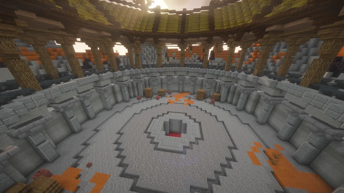 The Gladiator Arena PvP pit on the OraclePvP Skyblock server