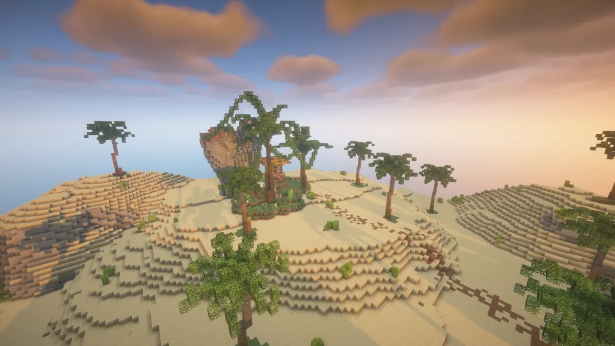 The dunes of Pirates Bay on the OraclePvP Skyblock server