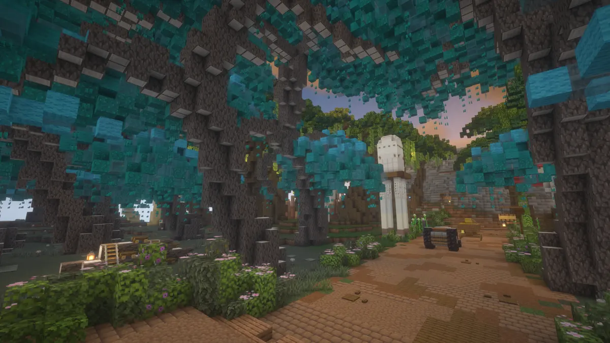 The teal canopy of the Weeping Woodlands on OraclePvP